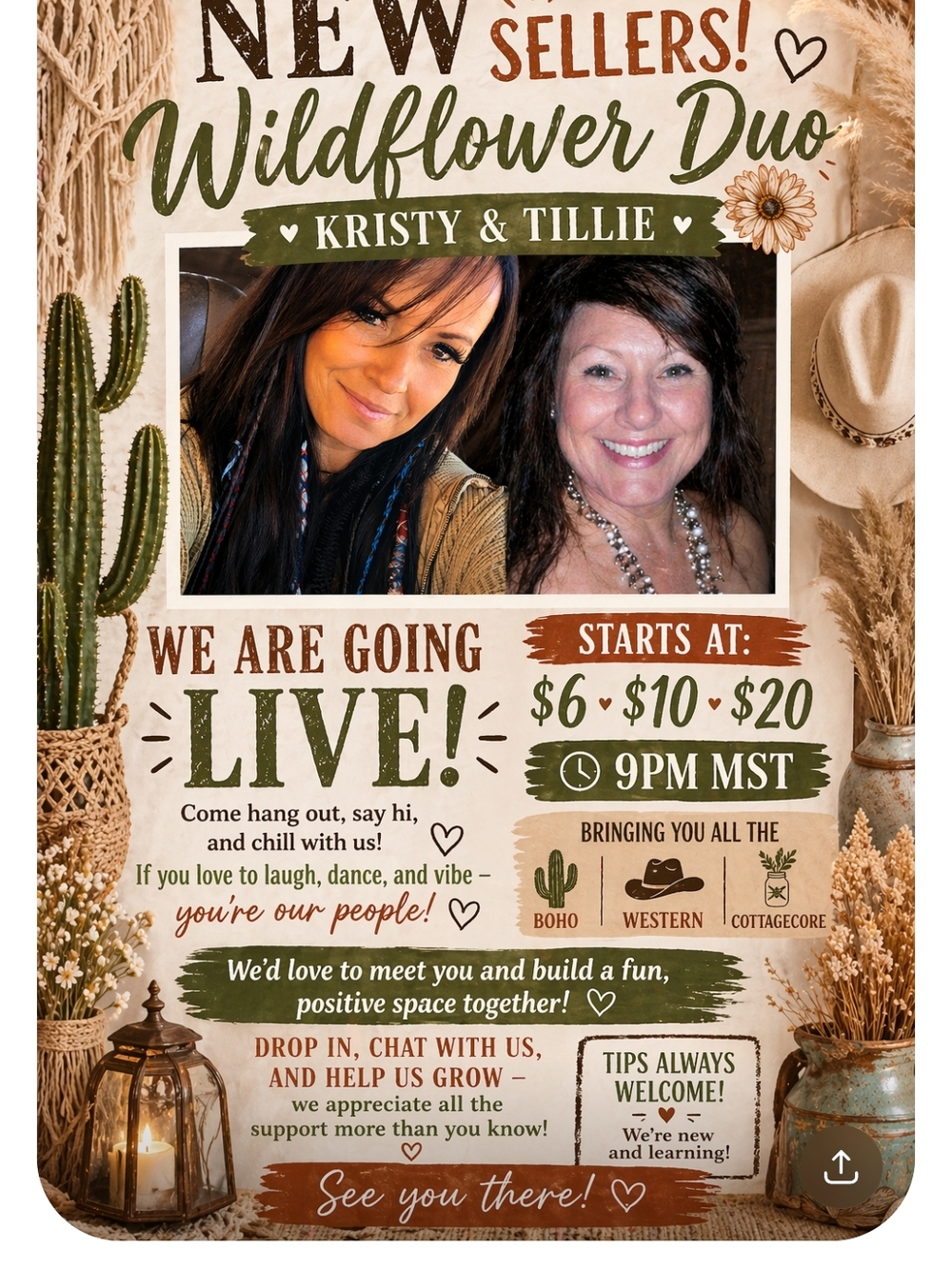 🌵✨ NEW SELLERS ALERT ✨🌵Wildflower Duo 🌸Kristy & Tillie are going LIVE DUO!